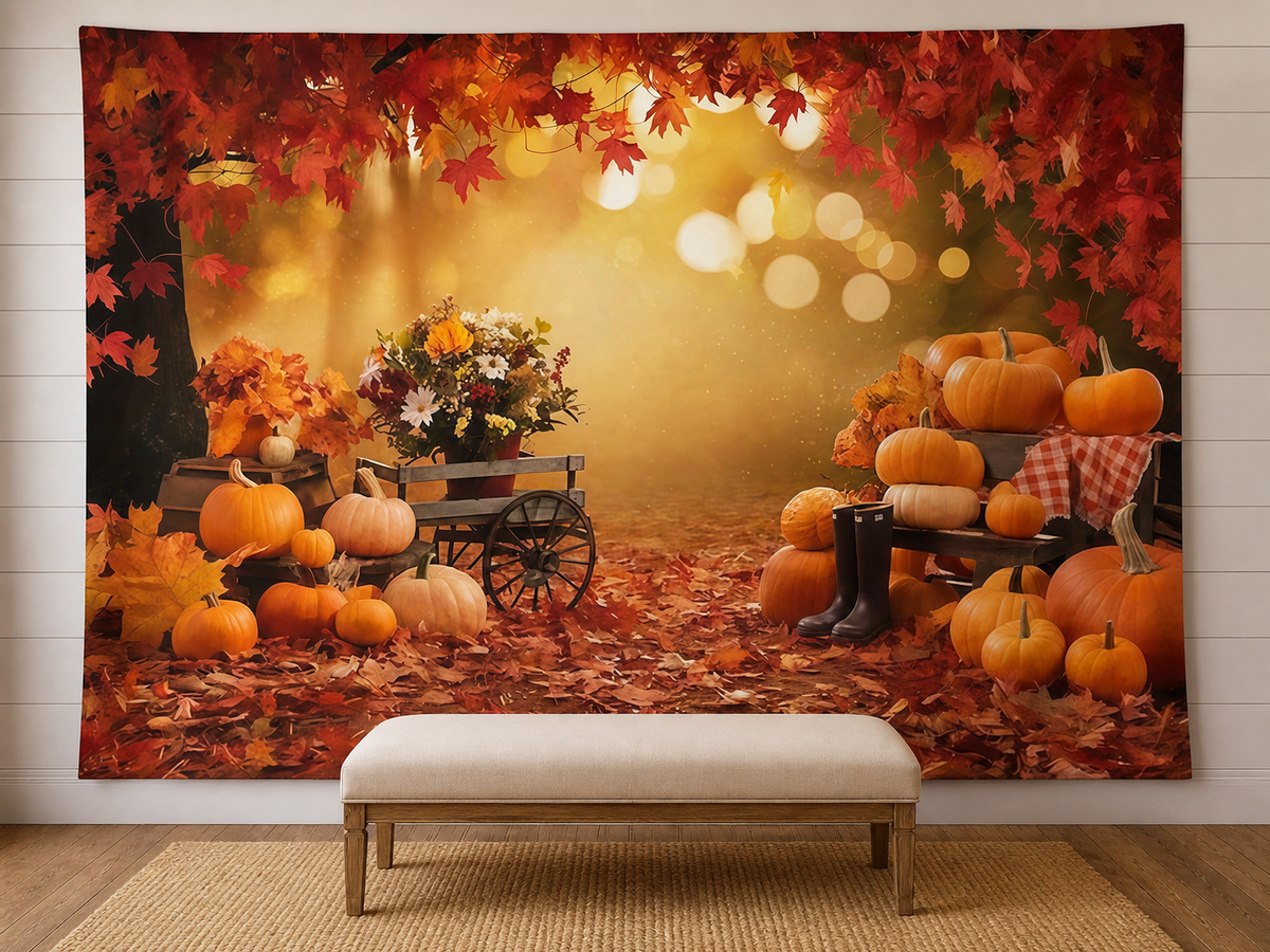 Autumn maple pumpkin harvest backdrop family photo scene