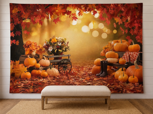 Autumn maple pumpkin harvest backdrop family photo scene