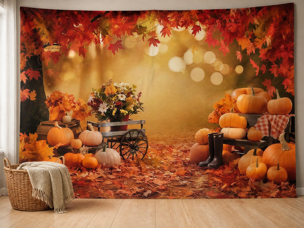 Autumn maple pumpkin harvest backdrop fall mini session