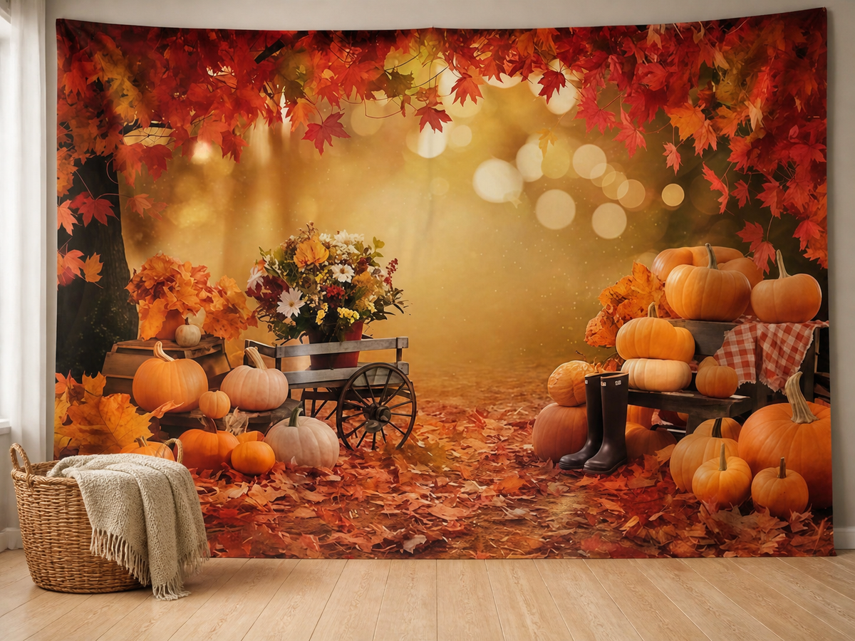 Autumn maple pumpkin harvest backdrop fall mini session