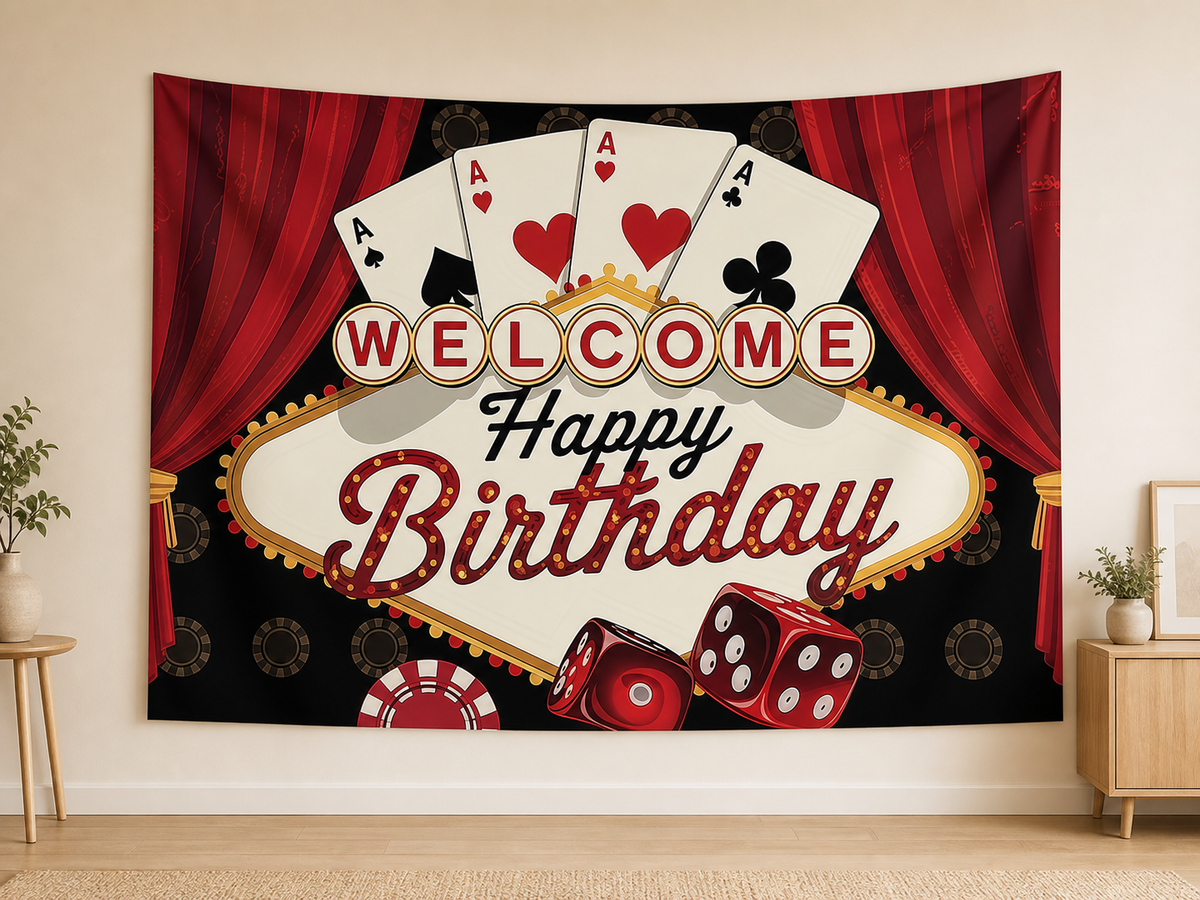 Casino Poker Happy Birthday Backdrop indoor application scene