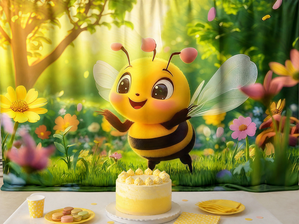 Cute Bumblebee Flower Garden polyester photography backdrop scene 1