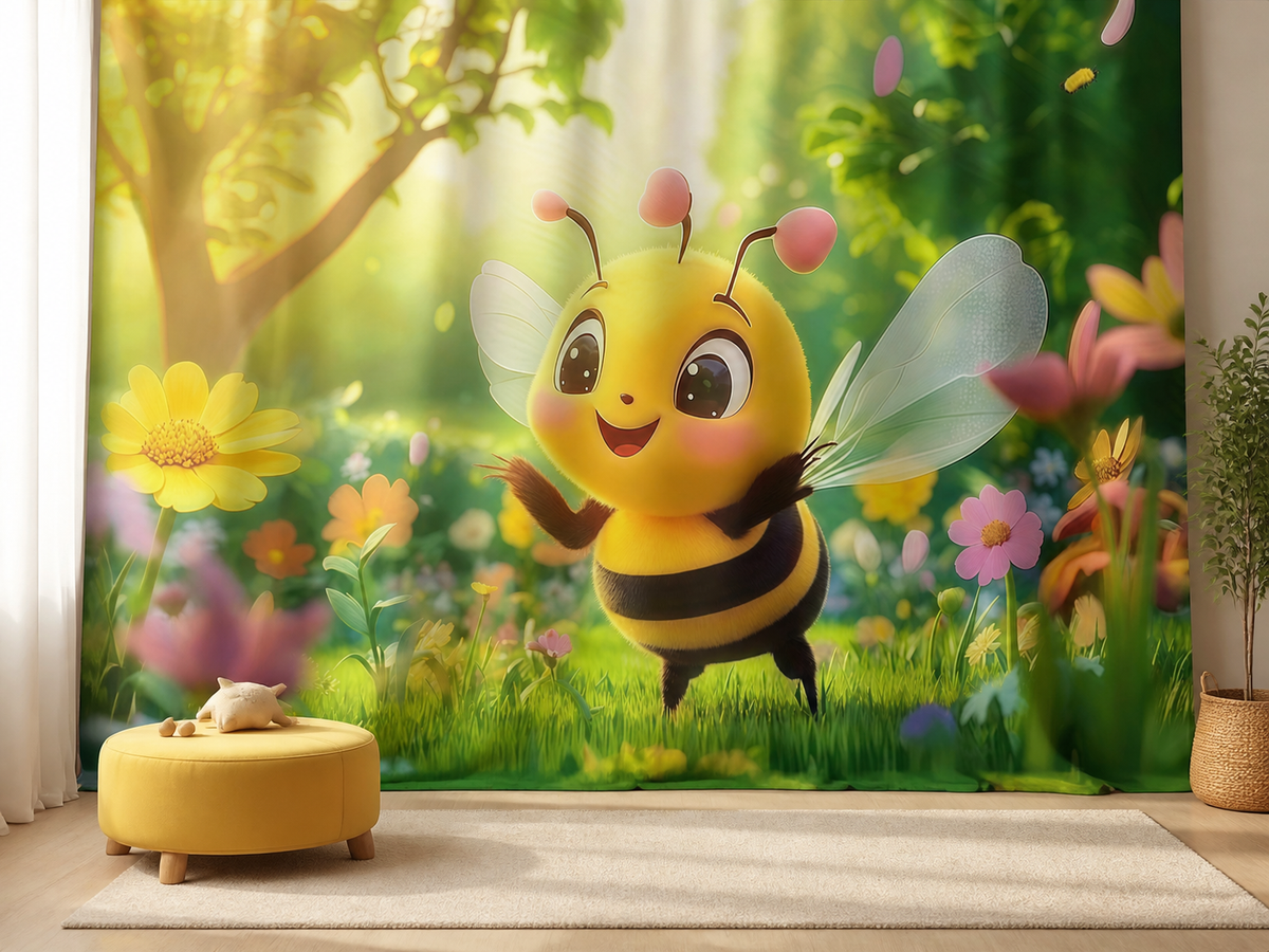 Cute Bumblebee Flower Garden polyester photography backdrop scene 2