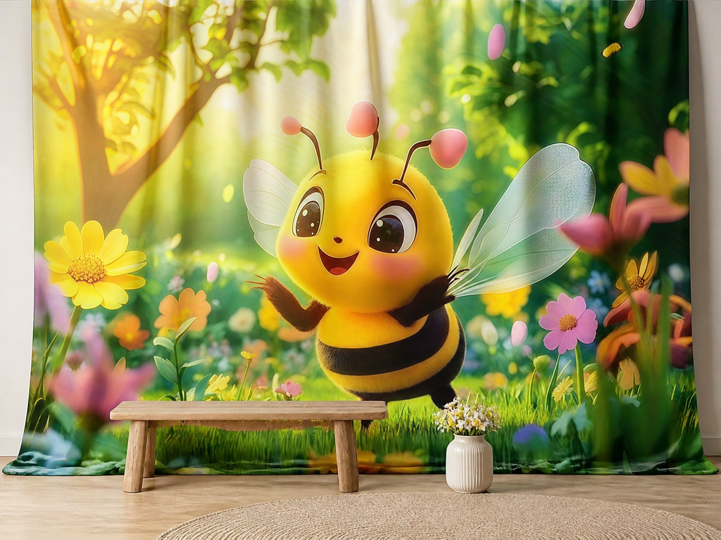 Cute Bumblebee Flower Garden polyester photography backdrop scene 3