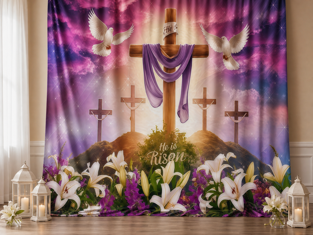 He is Risen Easter Cross fabric photography backdrop scene 2