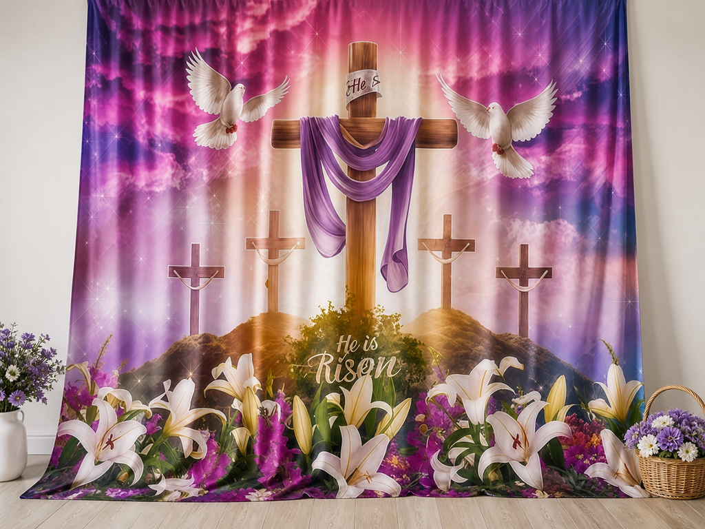 He is Risen Easter Cross fabric photography backdrop scene 3