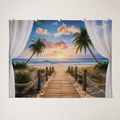 Ocean sunset and boardwalk flat printed polyester backdrop, complete design; accessories not included