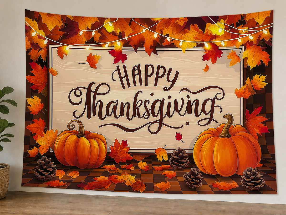 Happy Thanksgiving Pumpkin Backdrop styled scene 1