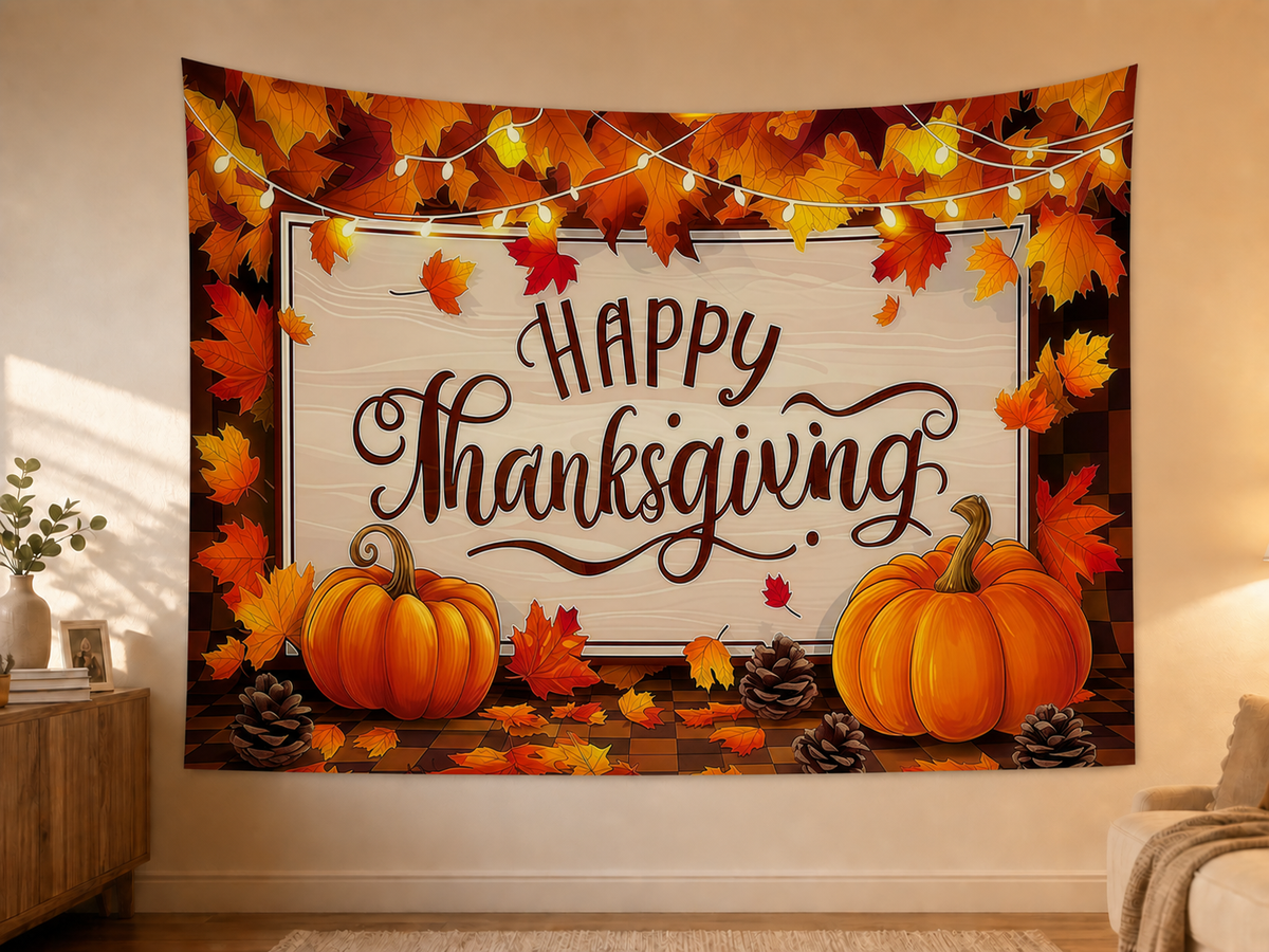 Happy Thanksgiving Pumpkin Backdrop styled scene 2