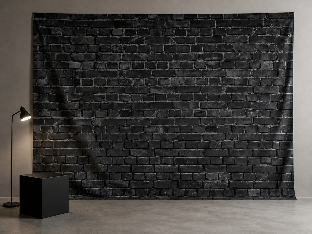 Black brick printed backdrop streetwear portrait studio scene