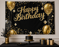 Black Gold Diamond Balloon Birthday Backdrop cake table