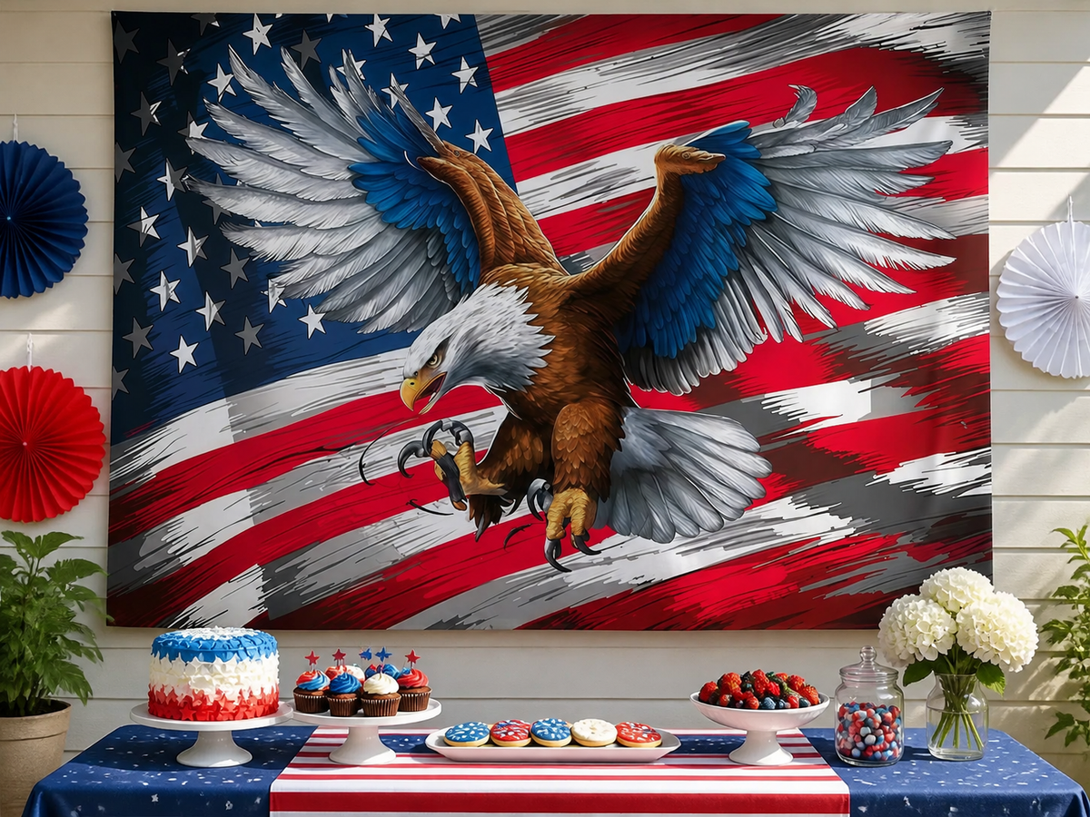 Patriotic Eagle American Flag Backdrop Fourth of July party