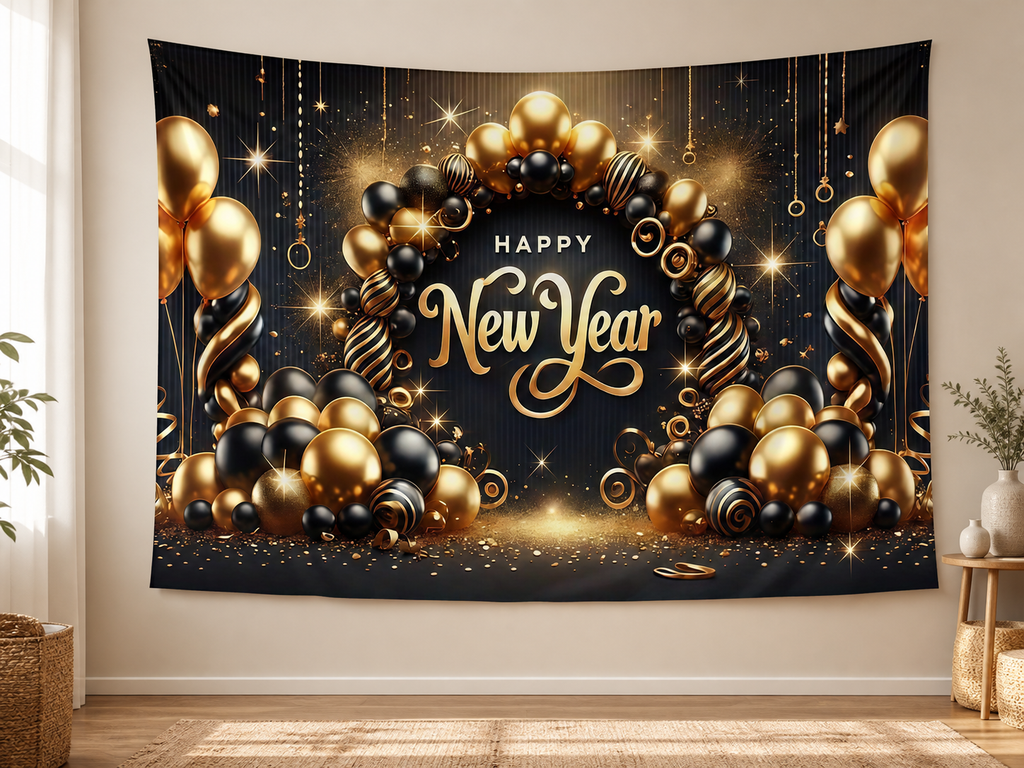 Black Gold Happy New Year Backdrop indoor application scene