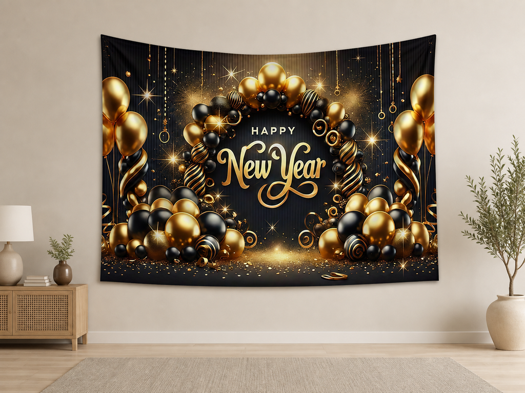 Black Gold Happy New Year Backdrop indoor application scene