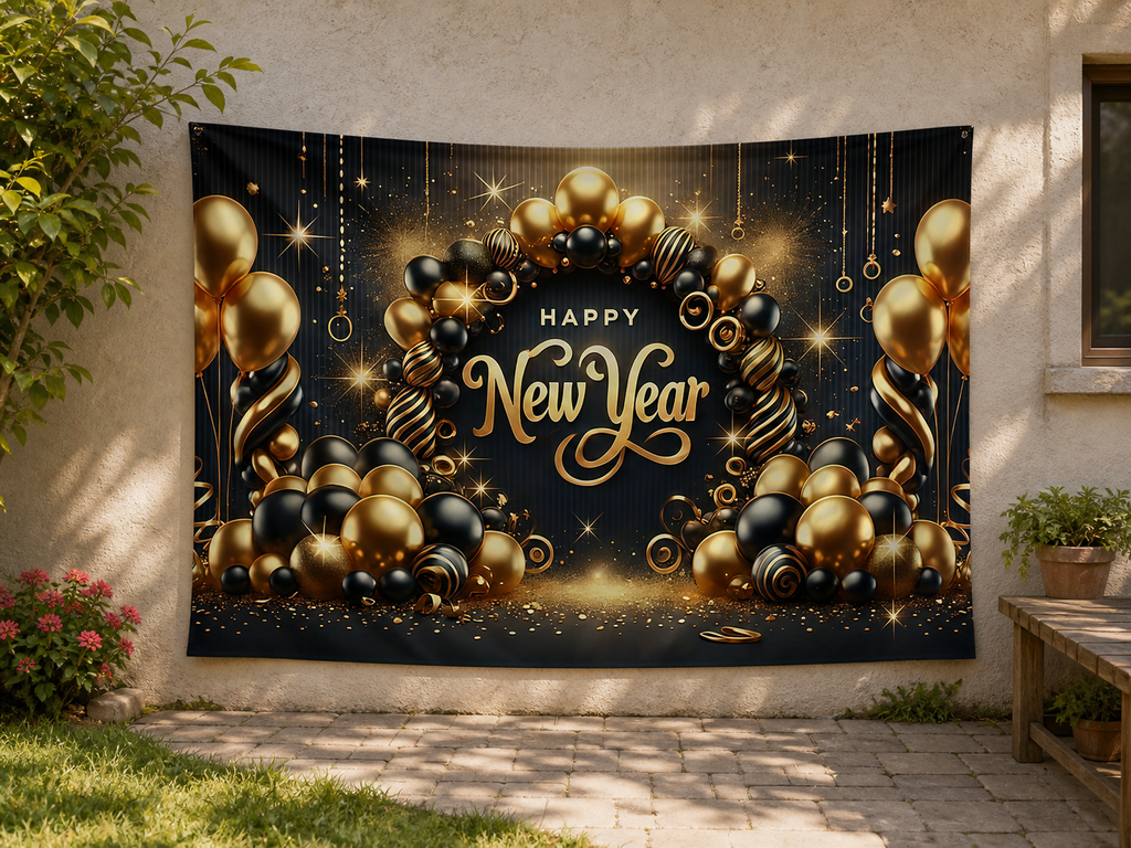 Black Gold Happy New Year Backdrop garden application scene