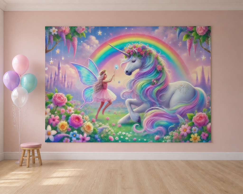 Rainbow Unicorn Fairy Garden Backdrop scene 1