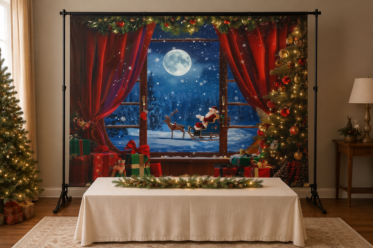 Christmas Eve Window Backdrop in event studio