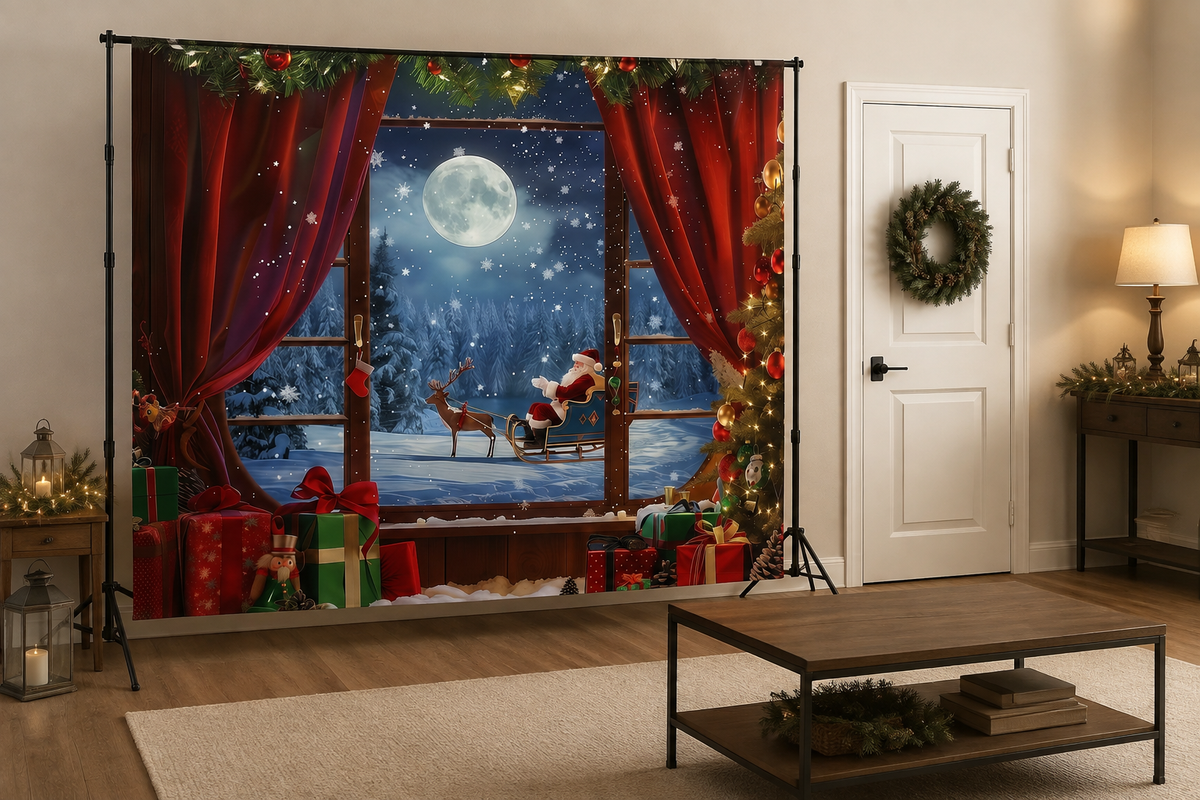 Christmas Eve Window Backdrop in alternate room setting