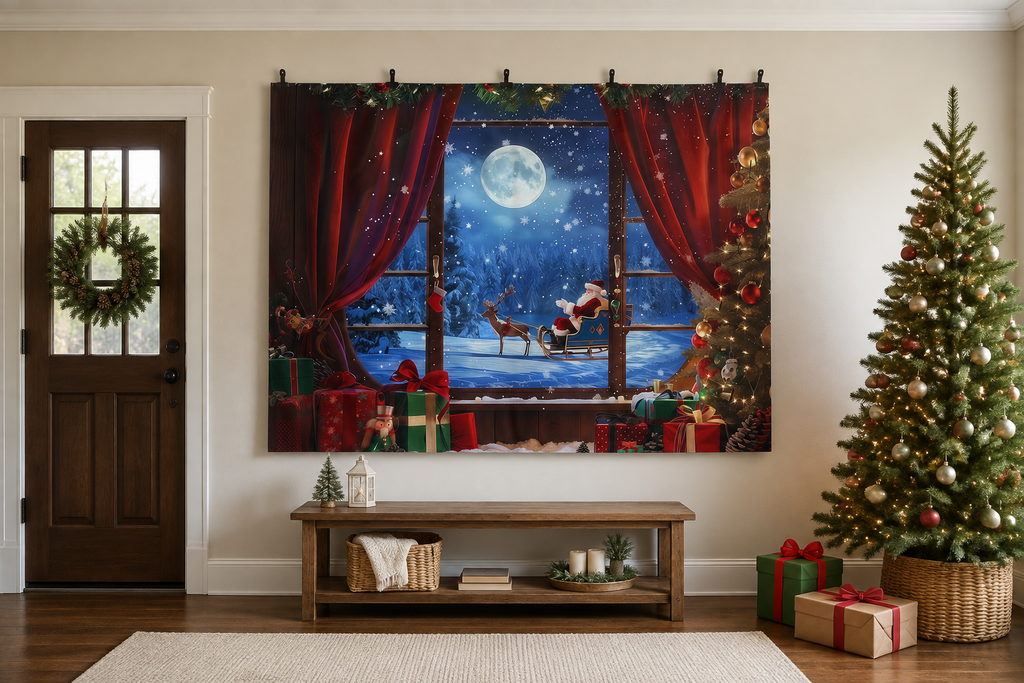 Christmas Eve Window Backdrop clipped directly to wall