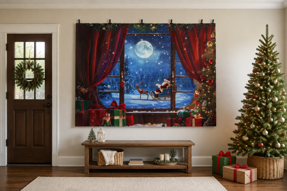Christmas Eve Window Backdrop clipped directly to wall