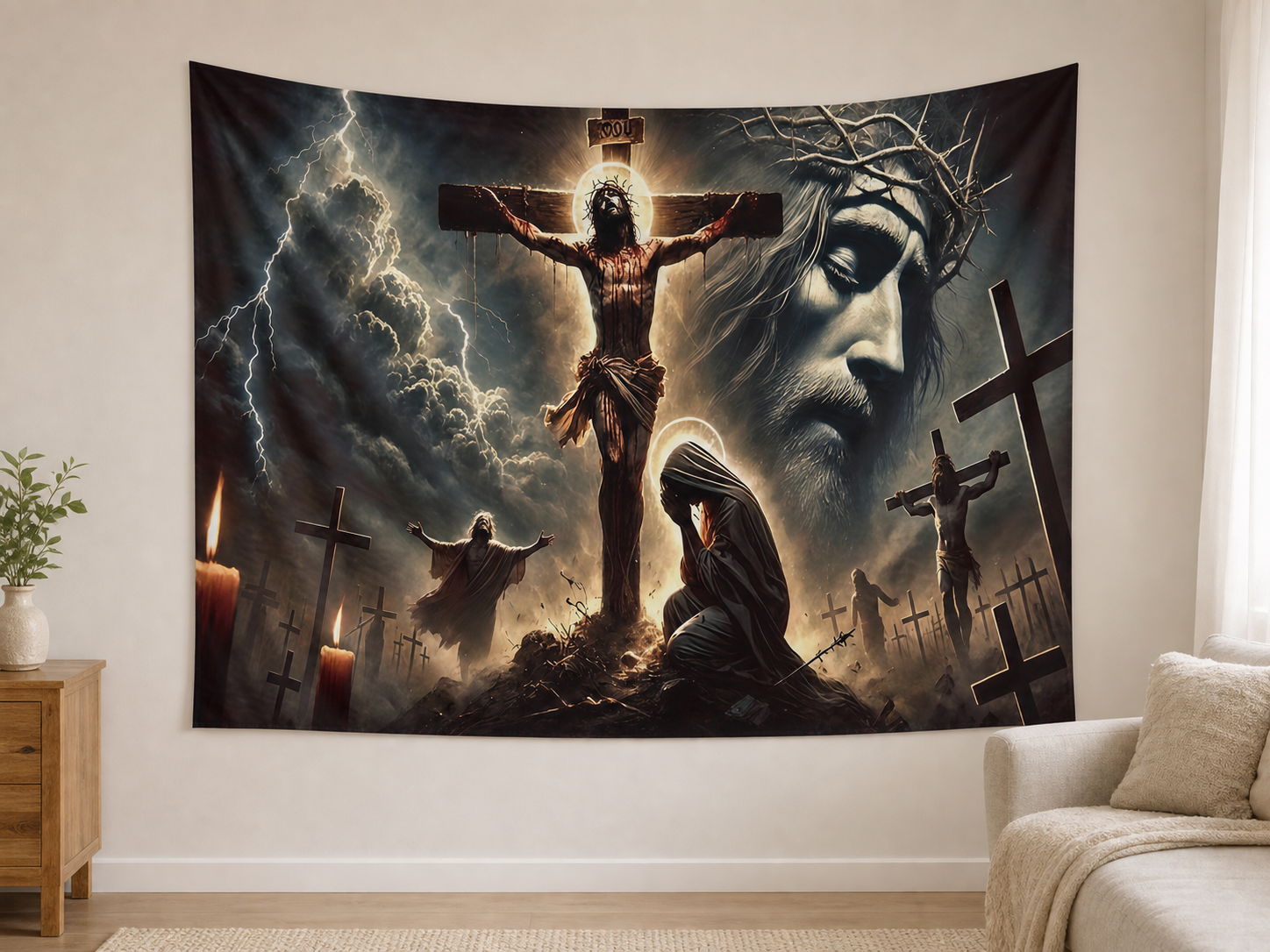 Jesus Christ Passion tapestry backdrop realistic scene