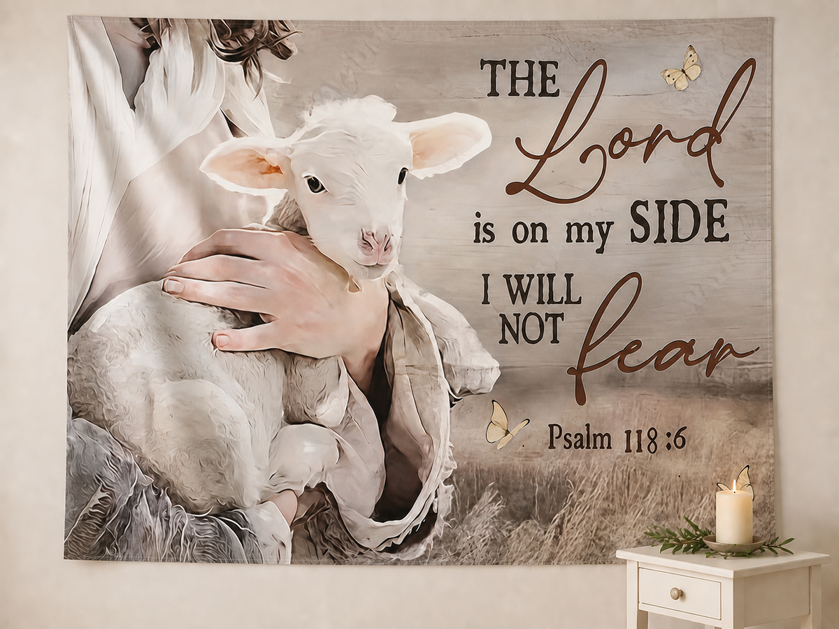Jesus and lamb Psalm 118:6 devotional wall scene