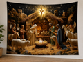 Starry Nativity Angels Christmas Backdrop displayed on a lightweight polyester backdrop