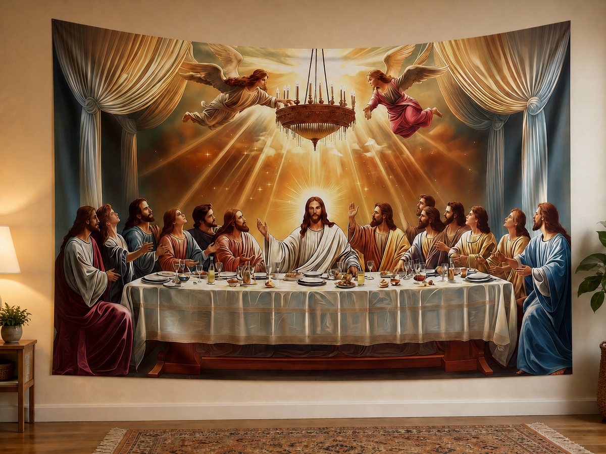 Last Supper Religious Backdrop in a warm home setting
