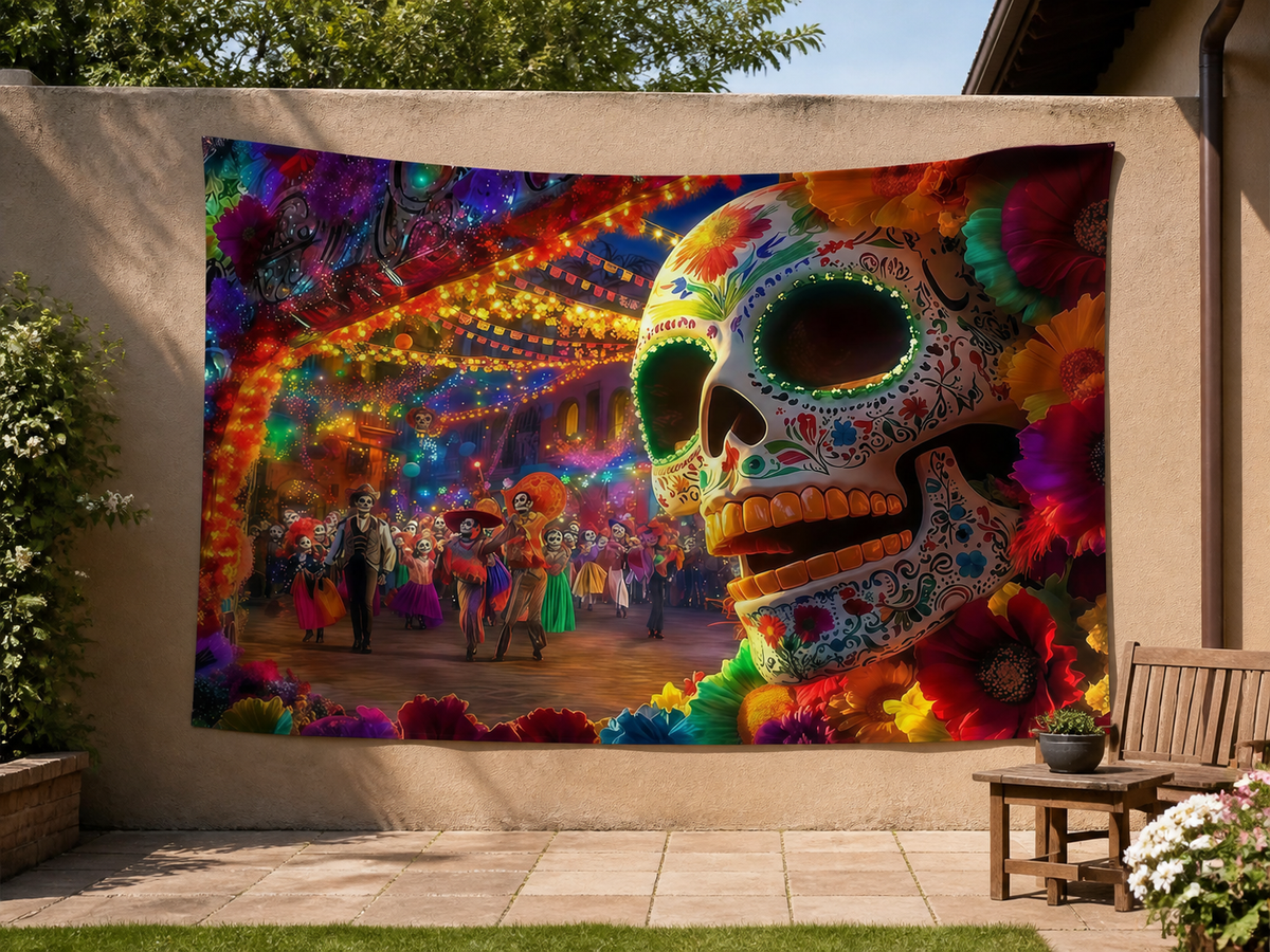 Dia de los Muertos Skull Backdrop garden application scene