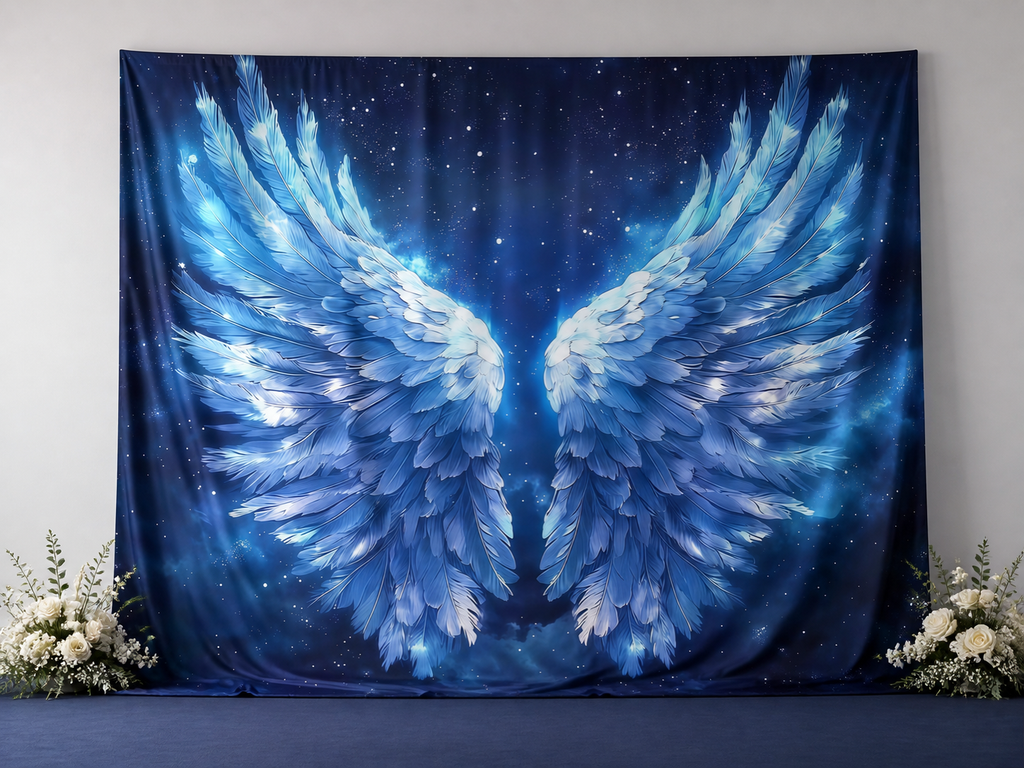 Blue angel wings fabric photography backdrop scene 1