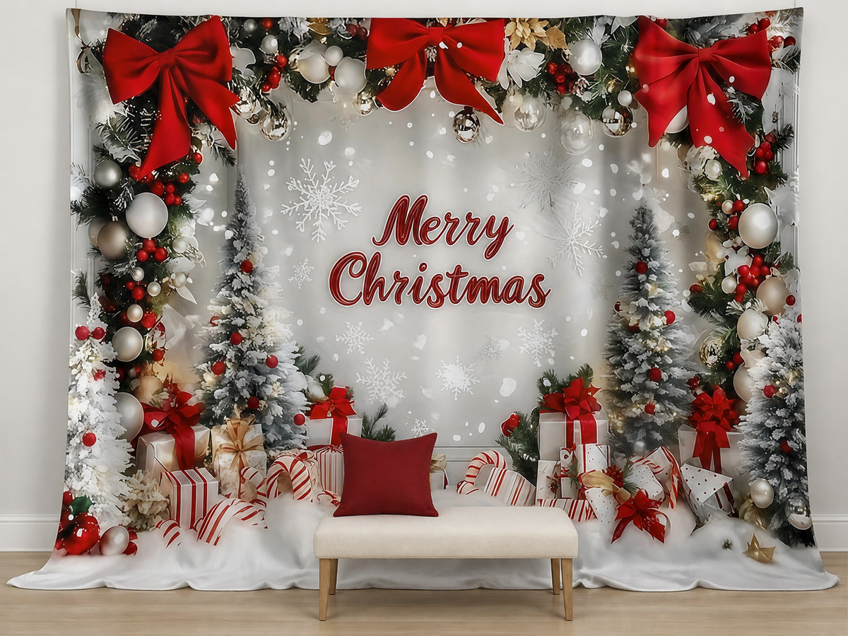 Snowy trees Christmas photography backdrop for children portraits