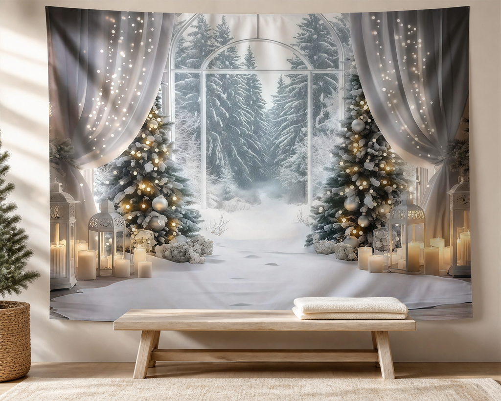 Rustic Winter Wonderland Forest Backdrop Christmas portrait corner