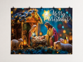 Christmas Nativity Scene Printed Backdrop — complete flat printed design; accessories not included