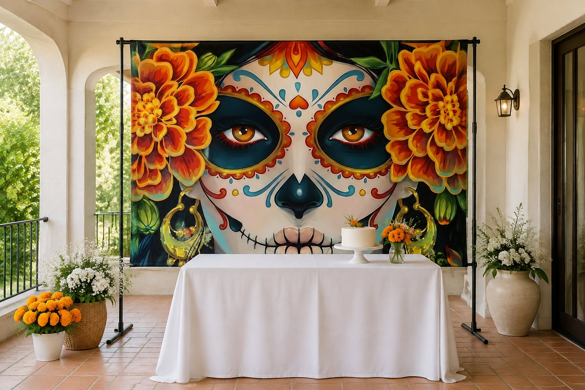 Floral Sugar Skull Celebration Backdrop lifestyle scene 1