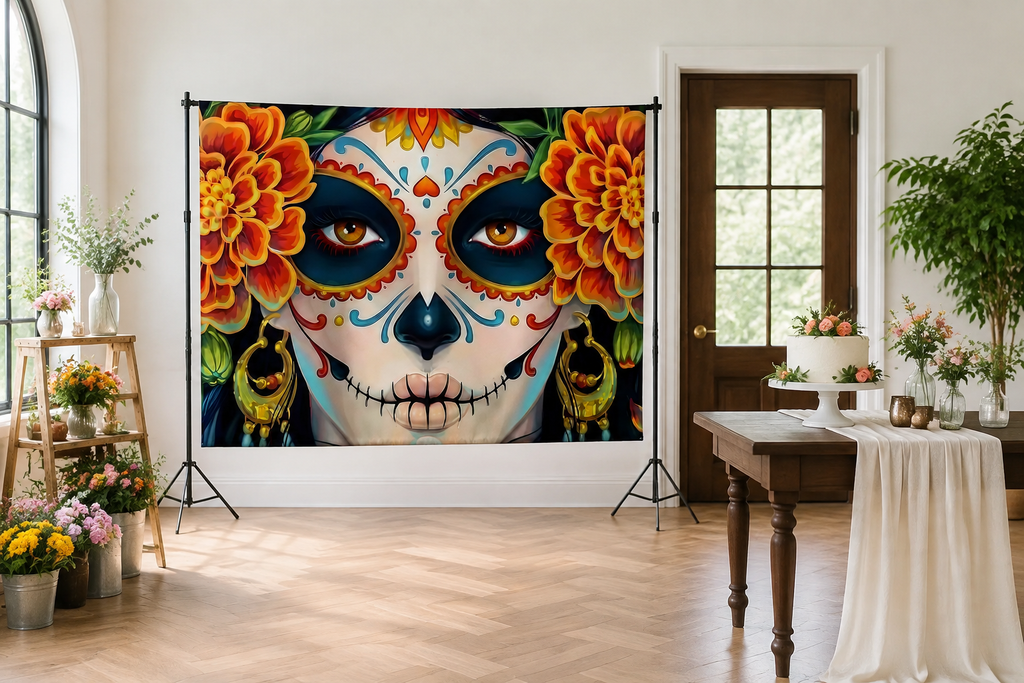 Floral Sugar Skull Celebration Backdrop lifestyle scene 2