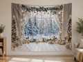 White Gold Snowy Christmas Window Backdrop indoor application scene