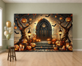 Gothic Halloween Pumpkin Doorway Backdrop scene 1