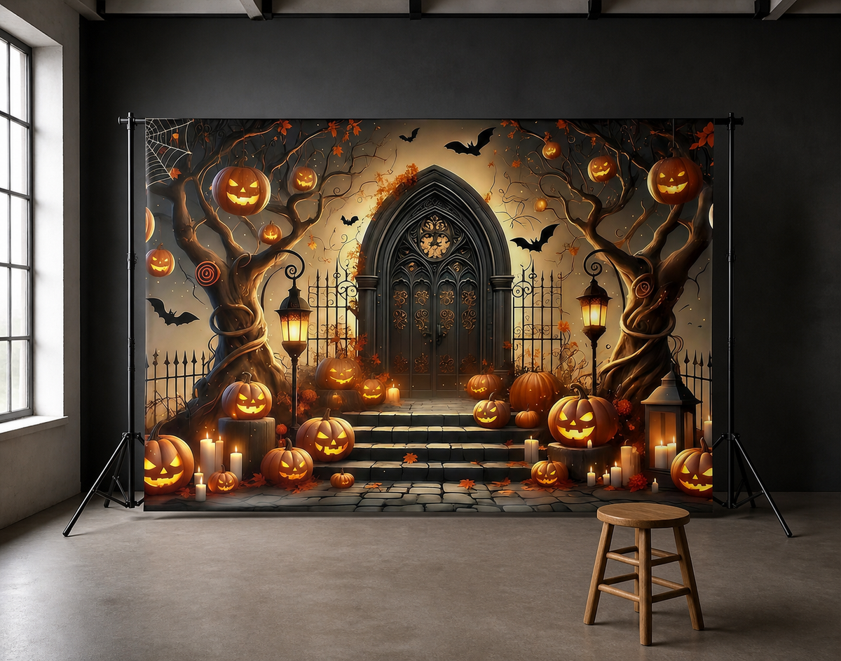 Gothic Halloween Pumpkin Doorway Backdrop scene 2