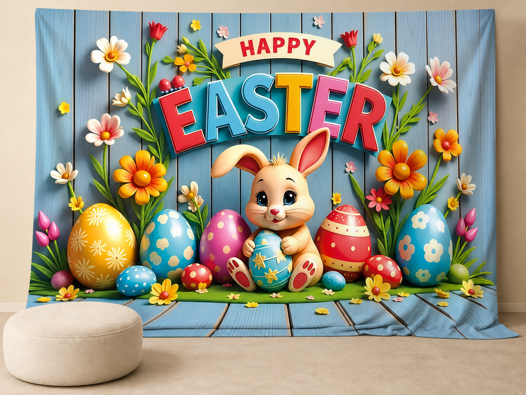 Happy Easter bunny spring party photo booth backdrop