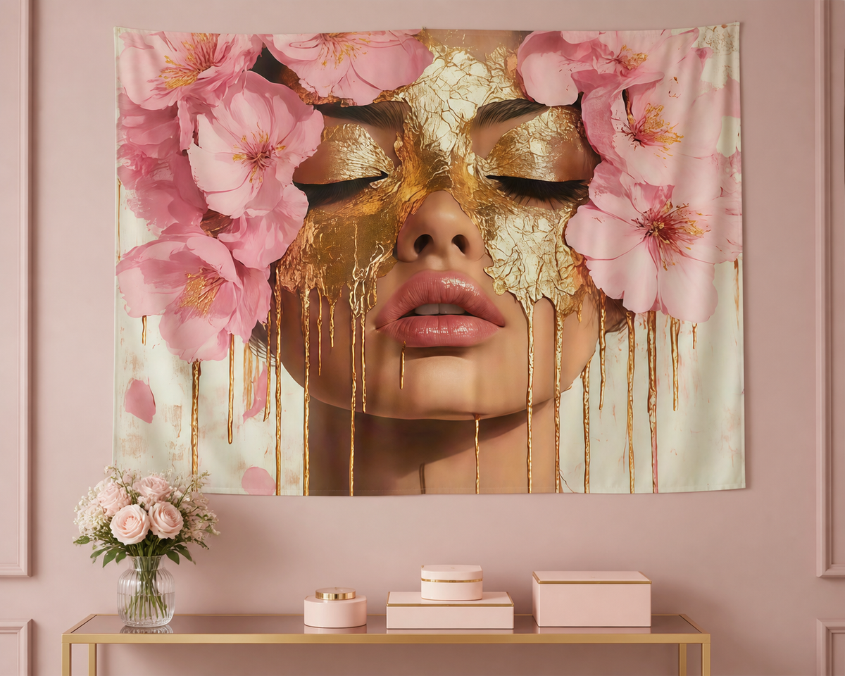 Pink Floral Gold Face Art Backdrop beauty studio