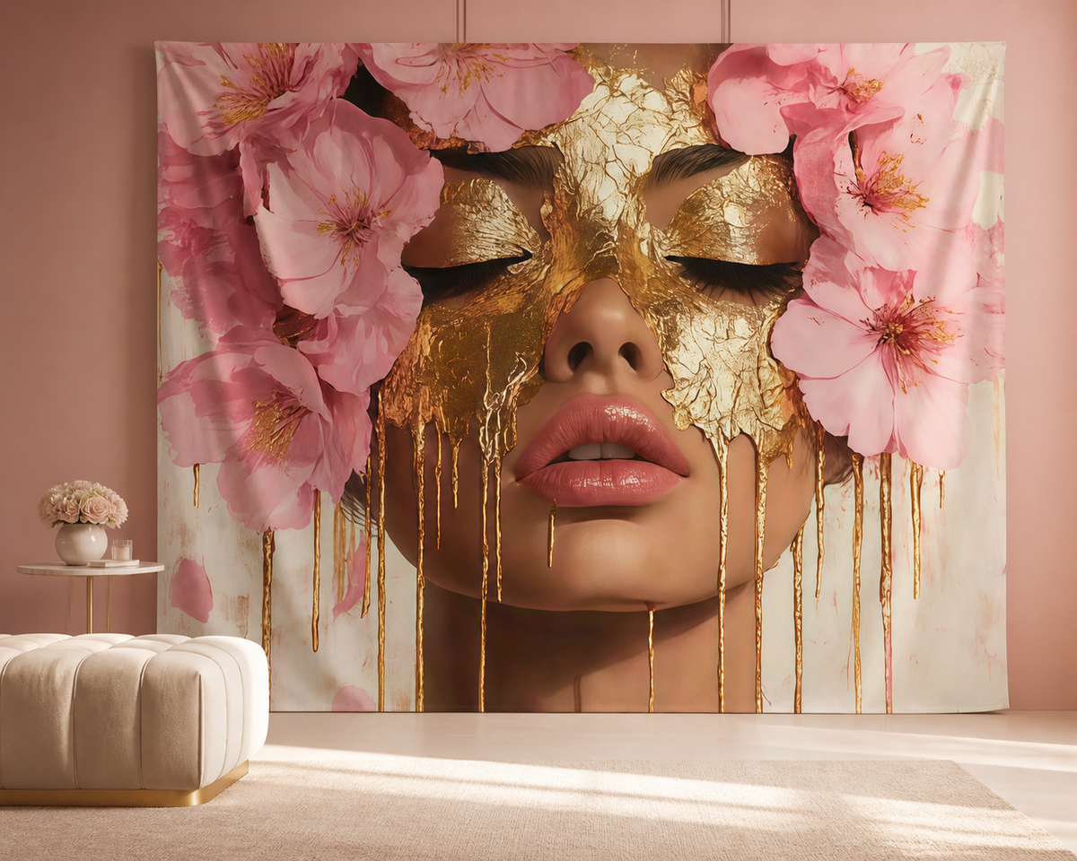 Pink Floral Gold Face Art Backdrop fashion portrait lounge