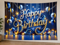 Blue and Gold Happy Birthday Backdrop styled scene 1