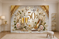 Gold White 50th Birthday Champagne Backdrop scene 1