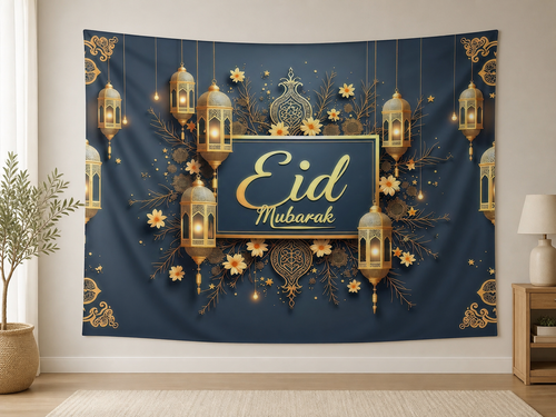 Blue Gold Eid Mubarak Backdrop indoor application scene