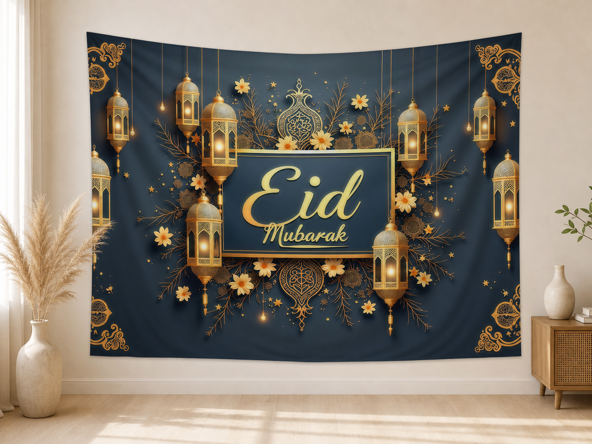 Blue Gold Eid Mubarak Backdrop indoor application scene