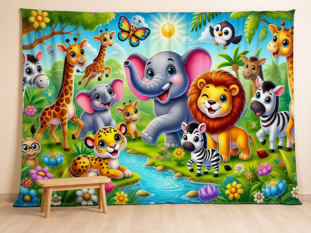 Cute jungle animals children photography backdrop scene 1