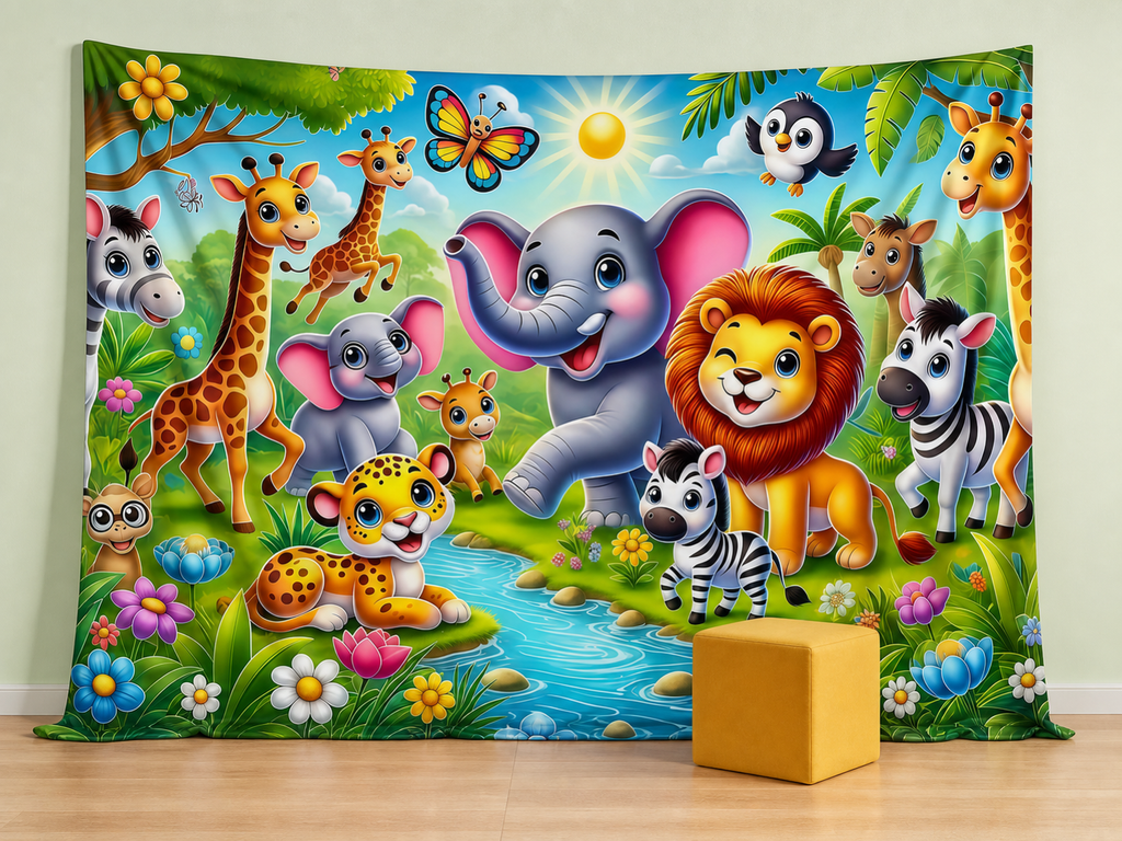 Cute jungle animals children photography backdrop scene 2