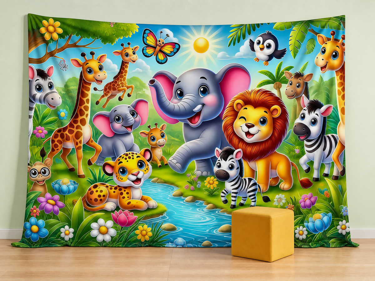 Cute jungle animals children photography backdrop scene 2