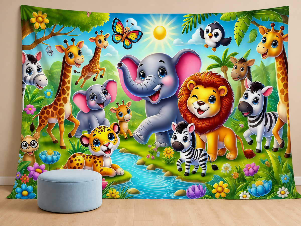 Cute jungle animals children photography backdrop scene 3