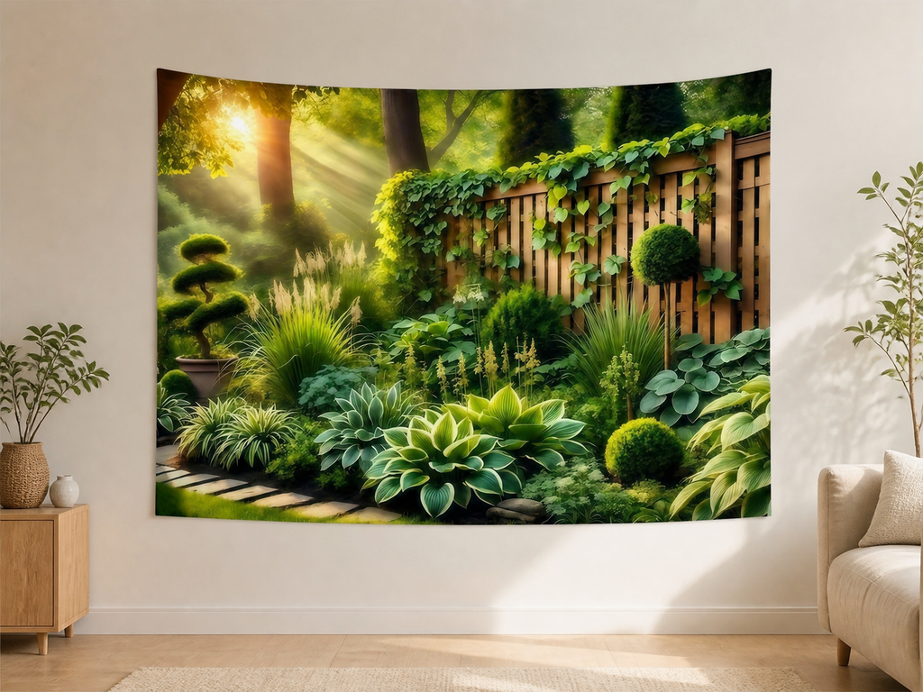 Sunlit Garden Fence Backdrop indoor application scene